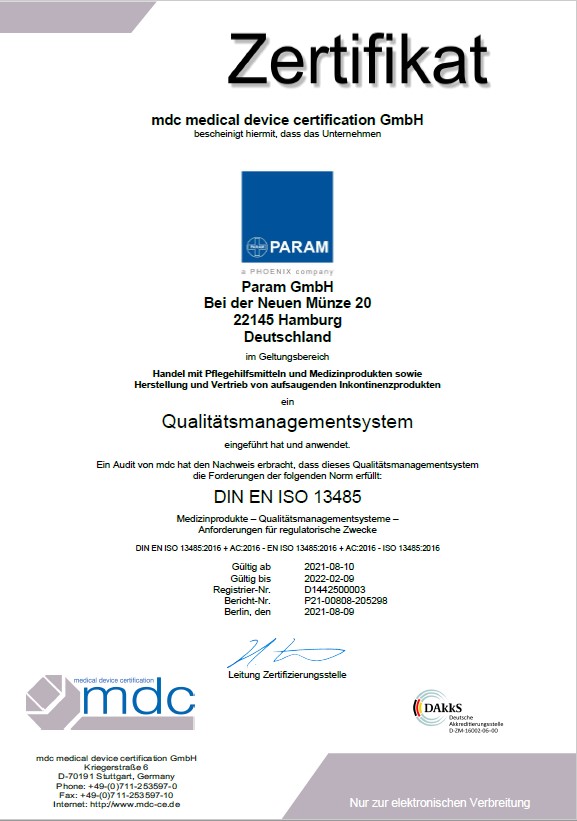 ISO Zertifikat DIN EN ISO 13485